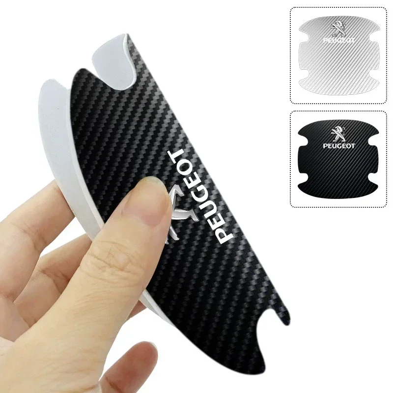 4Pcs Car Door Handle Sticker Carbon Fiber Scratches Resistant for Peugeot 3008 4008 2008 BB1 HX1 Partner 508 Wheel Center Caps