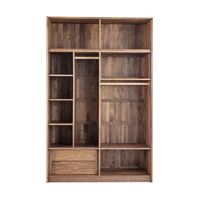 Nordic assembly rattan solid wood wardrobe rattan black walnut cherry wood simple furniture