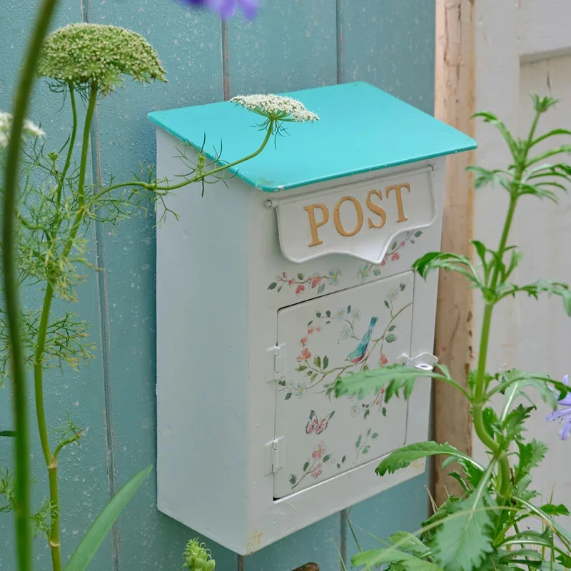 صندوق بريد من الحديد المطاوع الأوروبي على شكل زهرة وطيور لتزيين حديقة الرياح الطازجة لتخزين المجوهرات المنزلية لتزيين الحائط #3