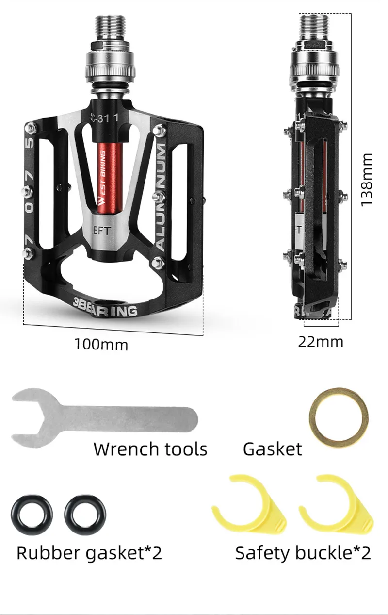 WEST BIKING Fahrrad-Schnellspannpedale mit 3 Lagern, verbreiterte 3-Lager-MTB-Rennradpedale, rutschfeste Aluminiumlegierung, Fahrradteile – Detail 5