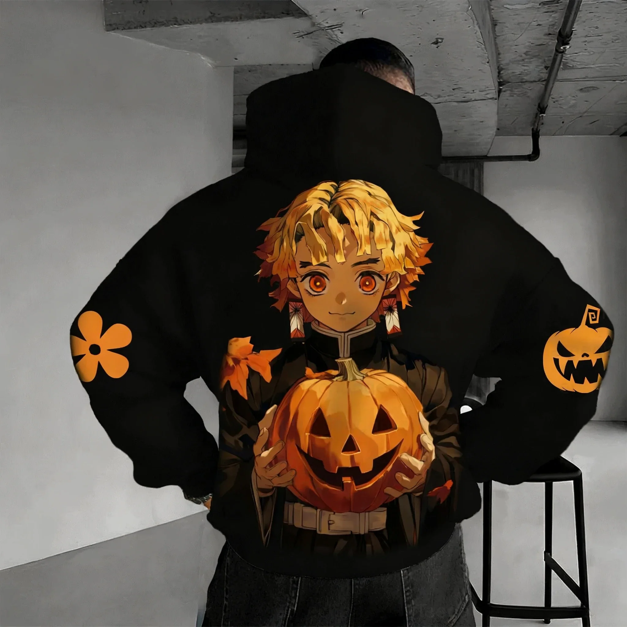 Demon Slayer Anime Felpa con cappuccio 2025 Autunno/Inverno da uomo Nuovo Agatsuma Zenitsu Stampato Harajuku Casual Allentato Plus Size Genitore Bambino Top