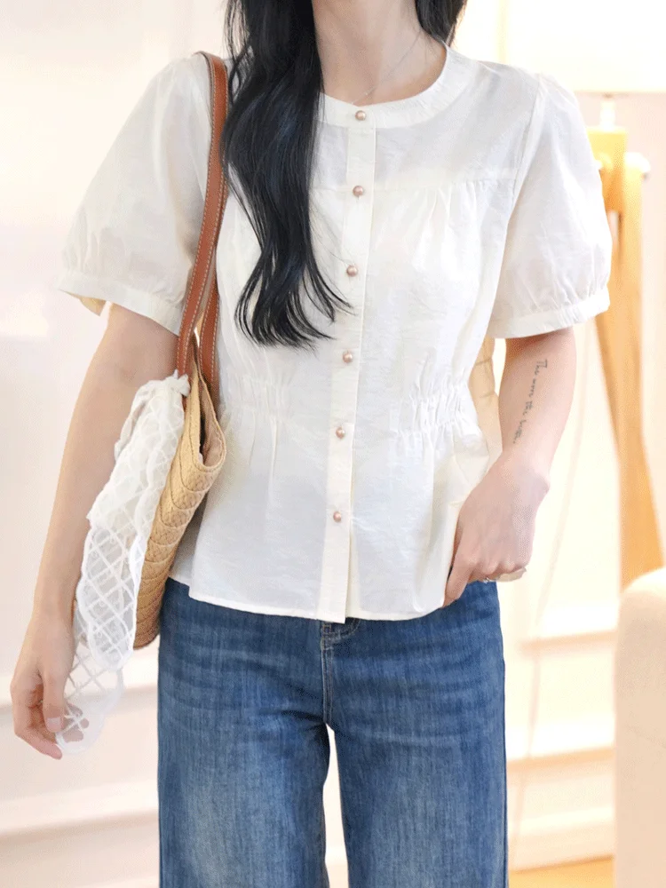 French Cotton and Linen Short-sleeved Shirt for Women 2025 New Summer Tops for Summer