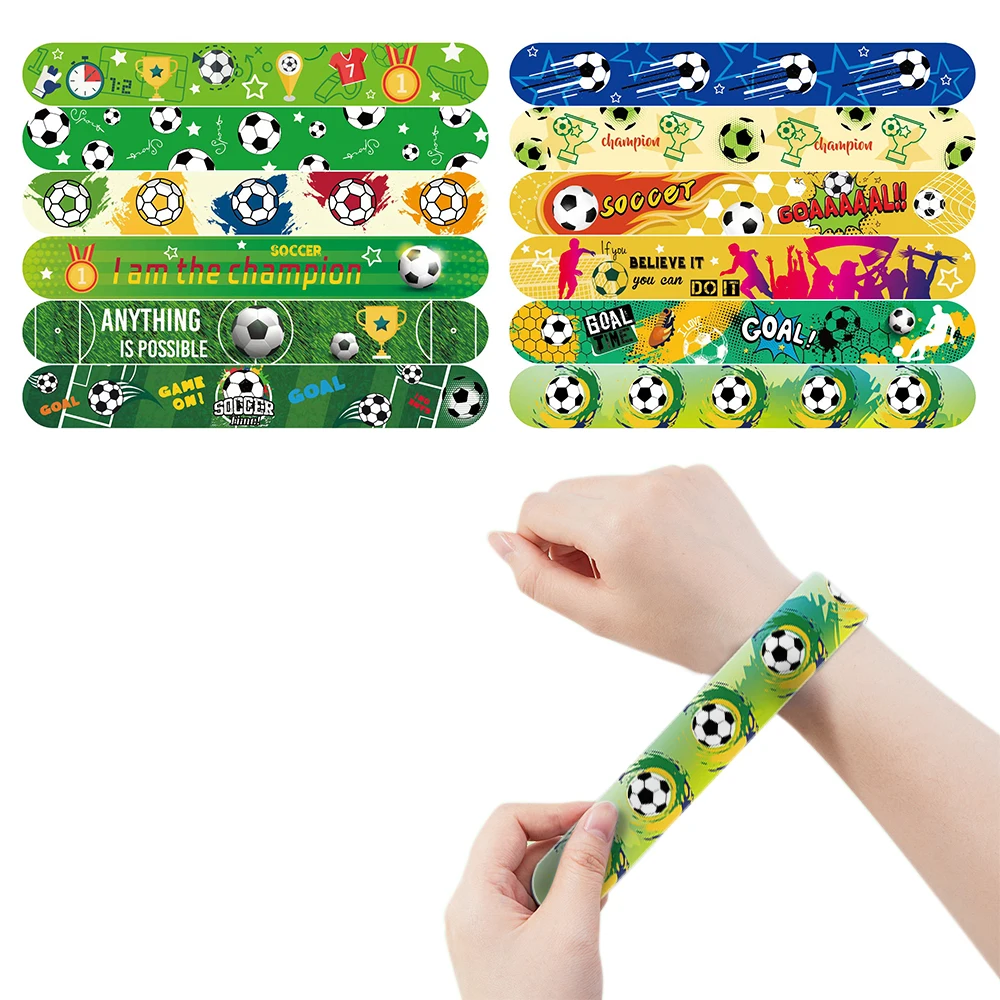 12pcs soccer Football Slap Bracelets Wristband Toys for Kids Soccer Theme Birthday Party Favors Pinata Filler Goodie Bag Gift