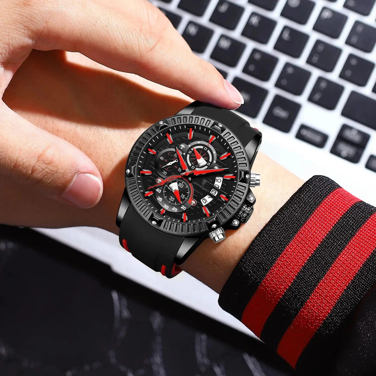 POEDAGAR Orologio da polso da uomo di lusso Cronografo Impermeabile Orologio da uomo luminoso Calendario maschile Cinturino in silicone Orologi da uomo al quarzo Reloj