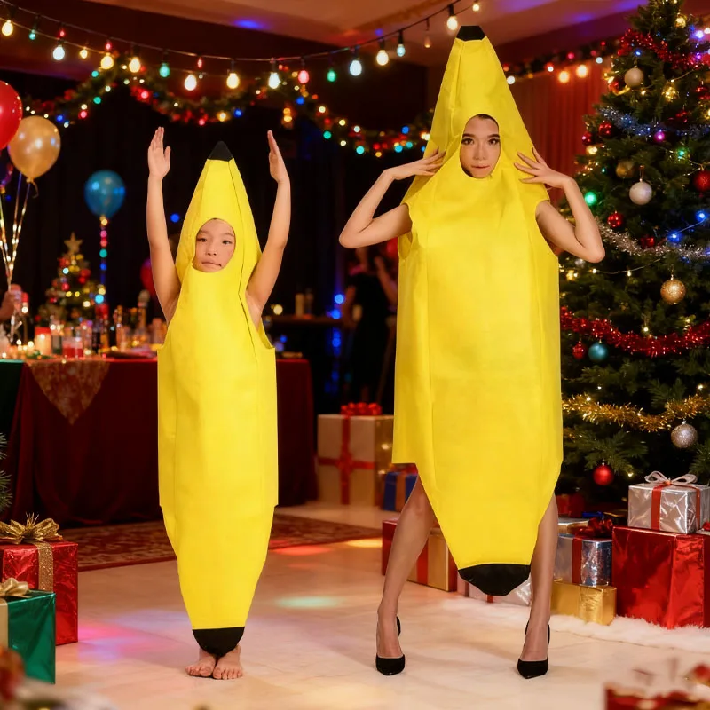 1-10PCS Adult and Kids Banana Costume Funny Party Cosplay Outfit Christmas and Carnival Fancy Dress for Themed Events