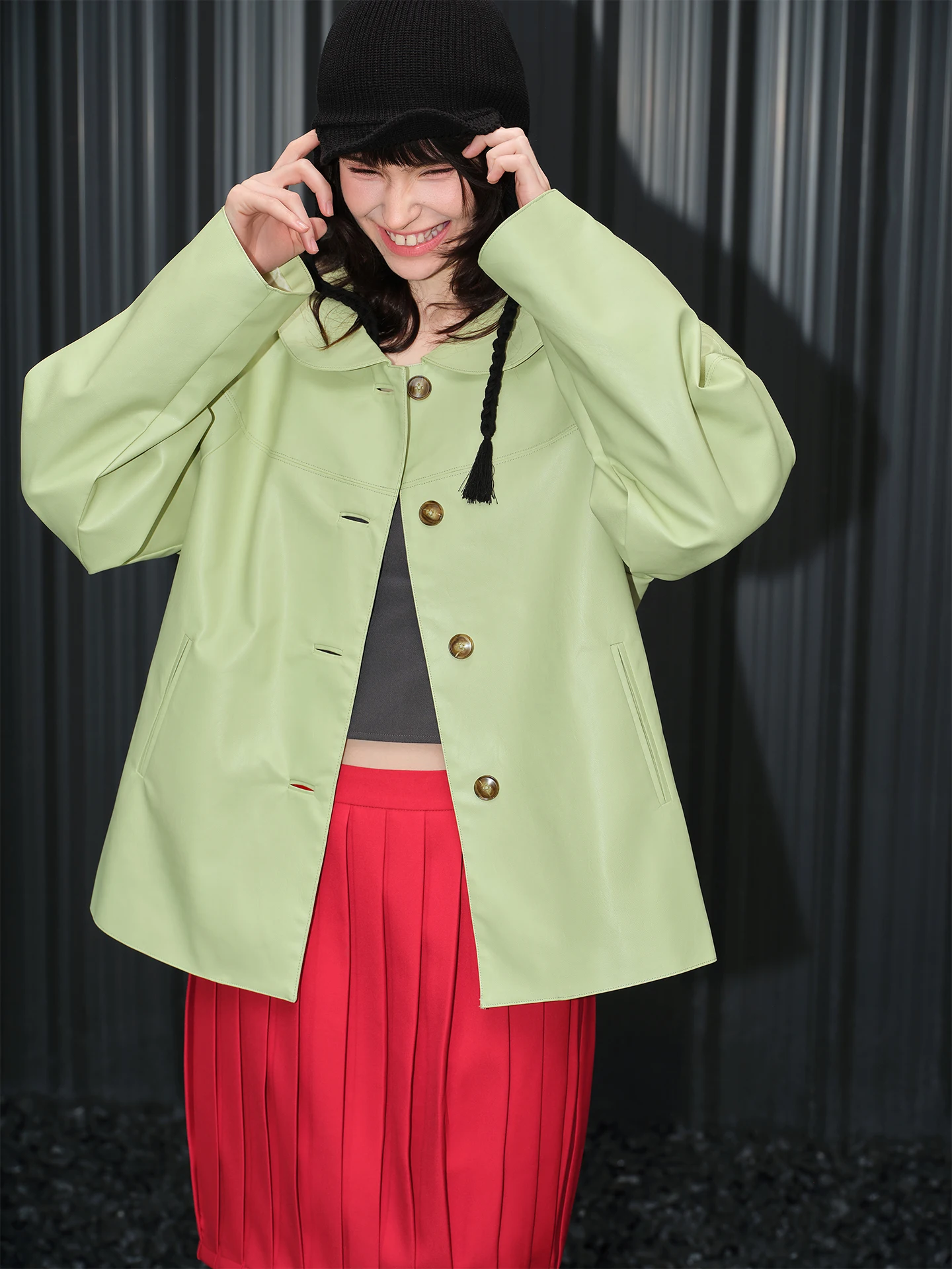 

Женское длинное пальто из искусственной кожи Sweet And Sli, однотонное, с воротником-стойкой, теплый весенний дизайн, новинка