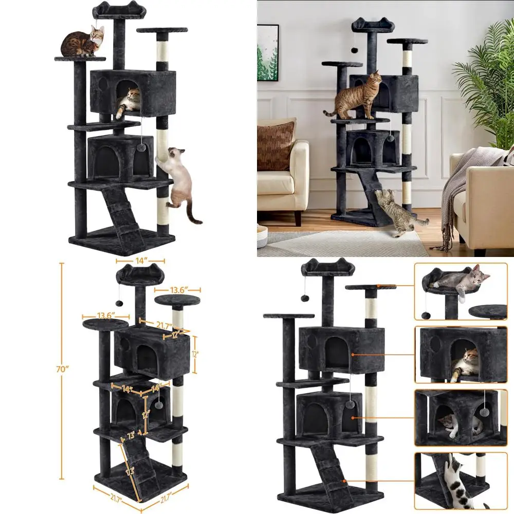 

Large Indoor Cat Tree with Multiple Levels and Comfortable Cozy Condos for Cats