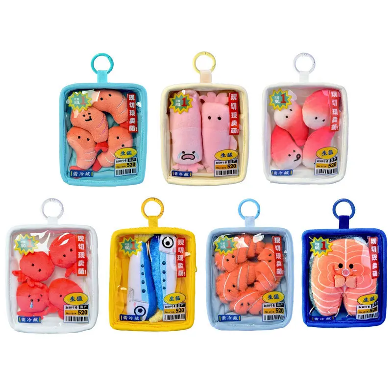 Llavero de Peluche con Forma de Marisco Auténtico del Mercado de Mariscos, con Diseño de Almeja, Sardina y Salmón del Ártico, Regalo para Familiares y Amigos