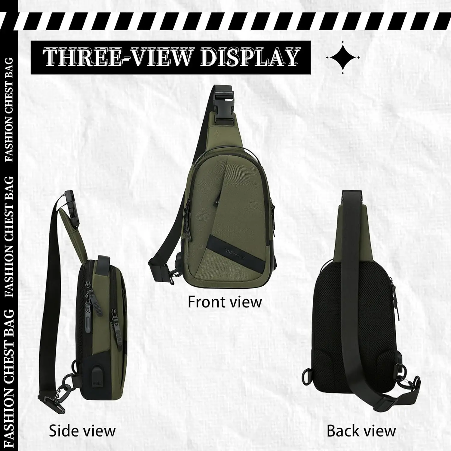 Man Casual Sling Chest Bag Shoulder USB Rechargeable Backpack Waterproof Outdoor Sport Hiking Riding Running Waist Bag Backpack