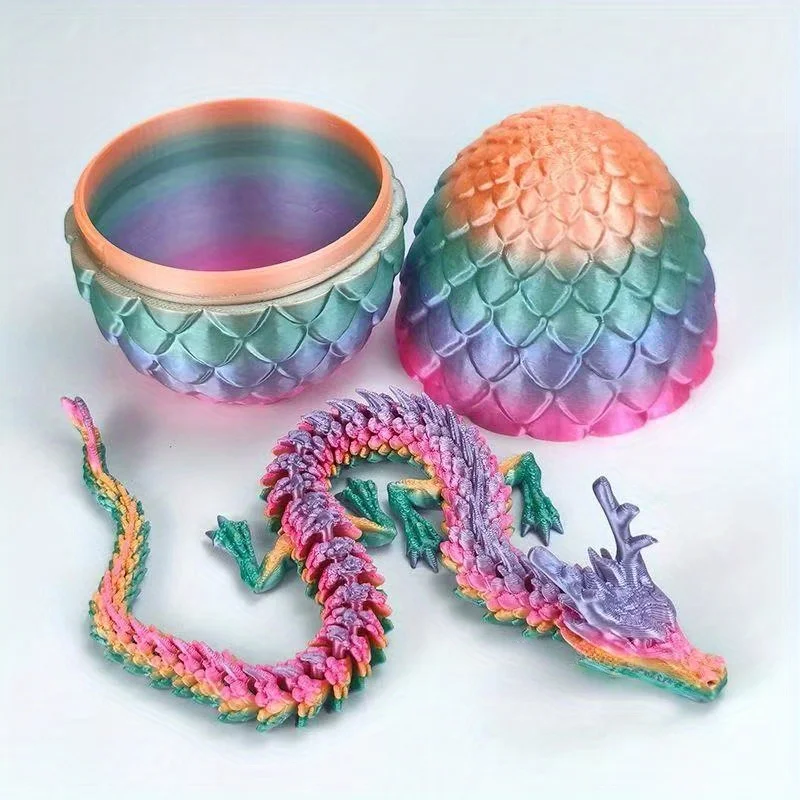 3D Printed Chinese Dragon Toy with Movable Joints Surprise Egg Set Colorful Desk Decor for Home Office Room Halloween Christmas