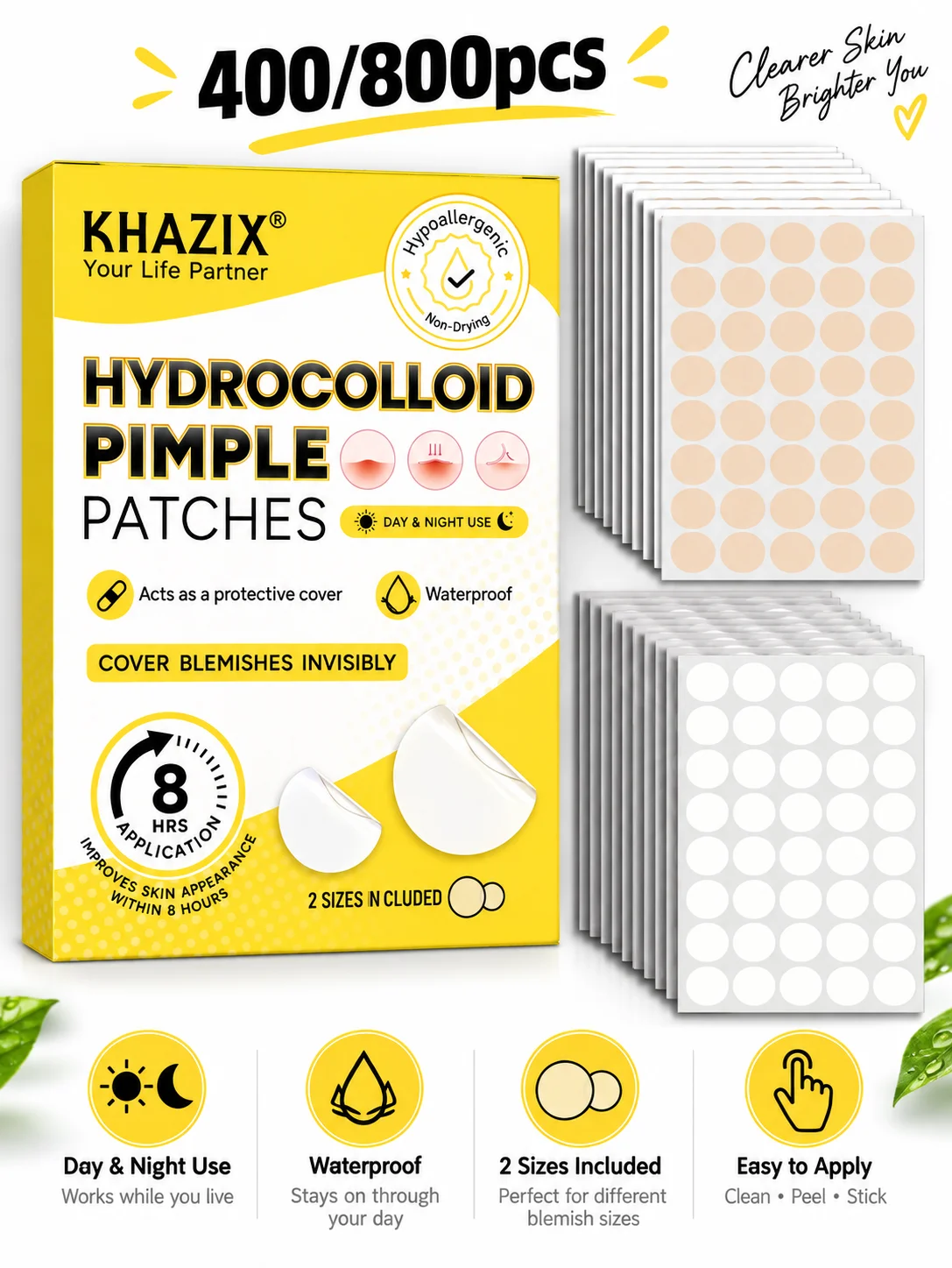 Acne patches, hydrogel acne concealer patches, daily facial care patches, blemish concealment