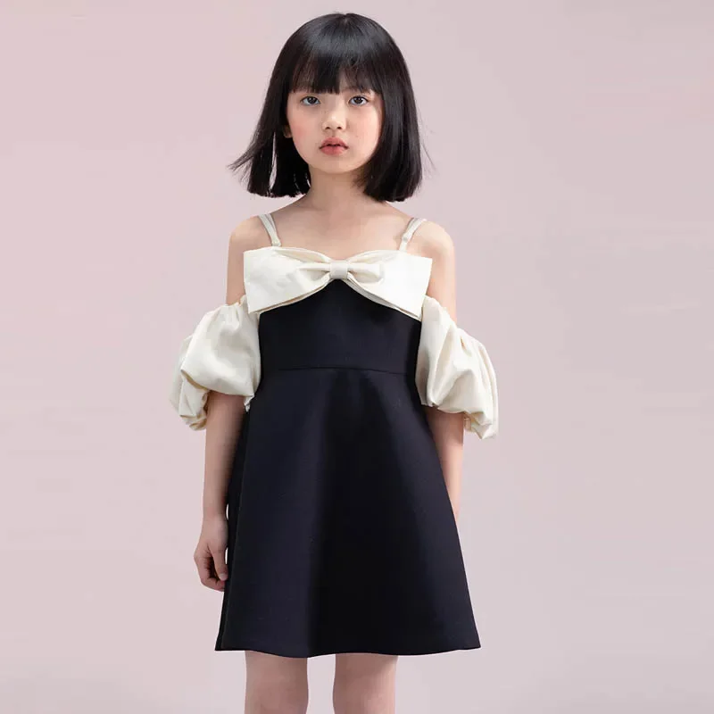 

Baby Girl Bow Off Shoulder Dress Kids Bridemaid Wedding Dresses for Children Black Teen Girls Boutique Party Wear Elegant Frocks