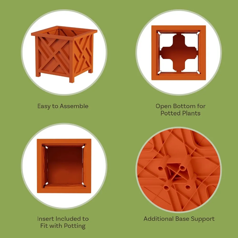 

Коробка для цветов с решетчатым дизайном, 2 шт. — 14,75-дюймовые уличные цветочные горшки для декора патио (терракота)