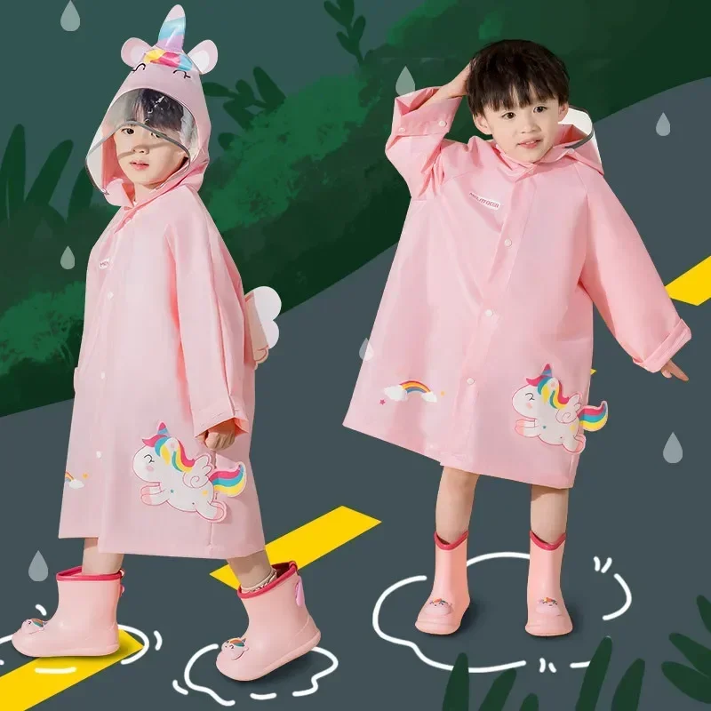 

Children's Cartoon Raincoat Thickened Waterproof EVA Rain Coat Kids Clear Transparent Tour Waterproof Rainwear Suit Raincoats