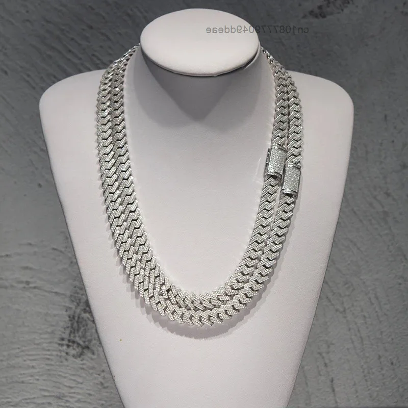 

Hot Sale Product Fine Jewelry Necklace 10MM 12MM Hip Hop Iced Out 2 Row Diamond Moissanite Cuban Link Chains