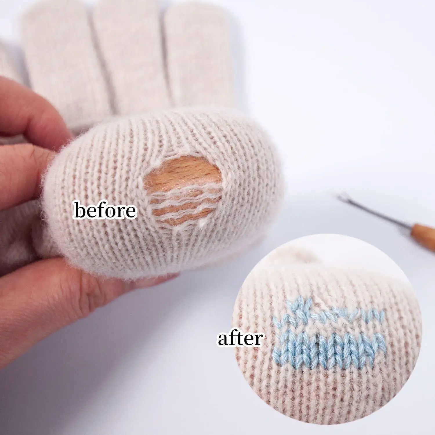 Kit de Zurcido para Calcetines, Disco de Zurcido de Madera con 9 Agujas, Huevo de Zurcido para Reparar Calcetines con Enhebrador y 10 Colores de Hilo