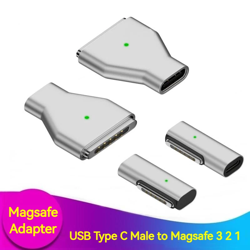 140W Alloy Magnetic USB Type C PD Fast Charging Adapter for Magsafe 3 2 1 MacBook Air Pro Led Indicator Magnet Plug Converter