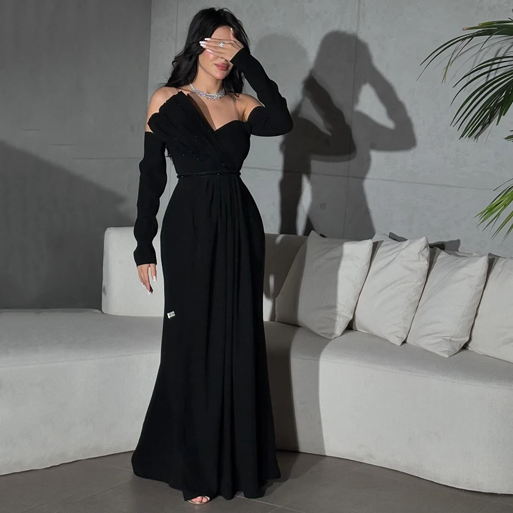 

Customized Strapless Black Mermaid Jersey EVening Dress Sexy Backless Simple Party Dress Sleeveless Ankle Length Prom Gown