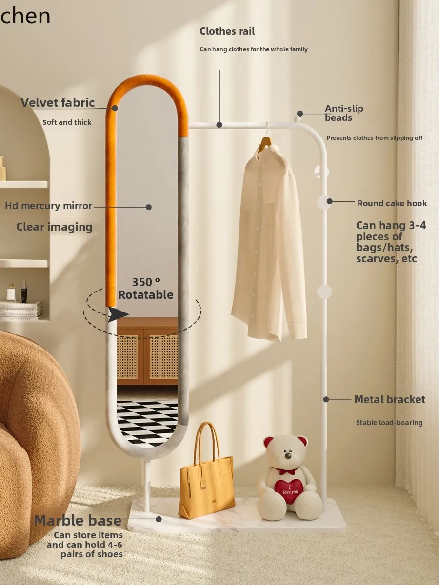 Hxl rotating bedroom garment rack with dressing mirror - all-in-one floor-mounted fitting mirror