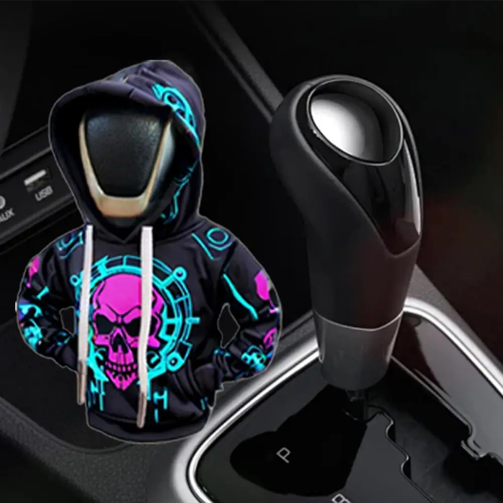 الإبداعية الجمجمة سيارة ذراع السرعة مقنعين الملابس سيارة ذراع السرعة غطاء صغير هوديي سيارة الداخلية والعتاد التحول غطاء غبار #4