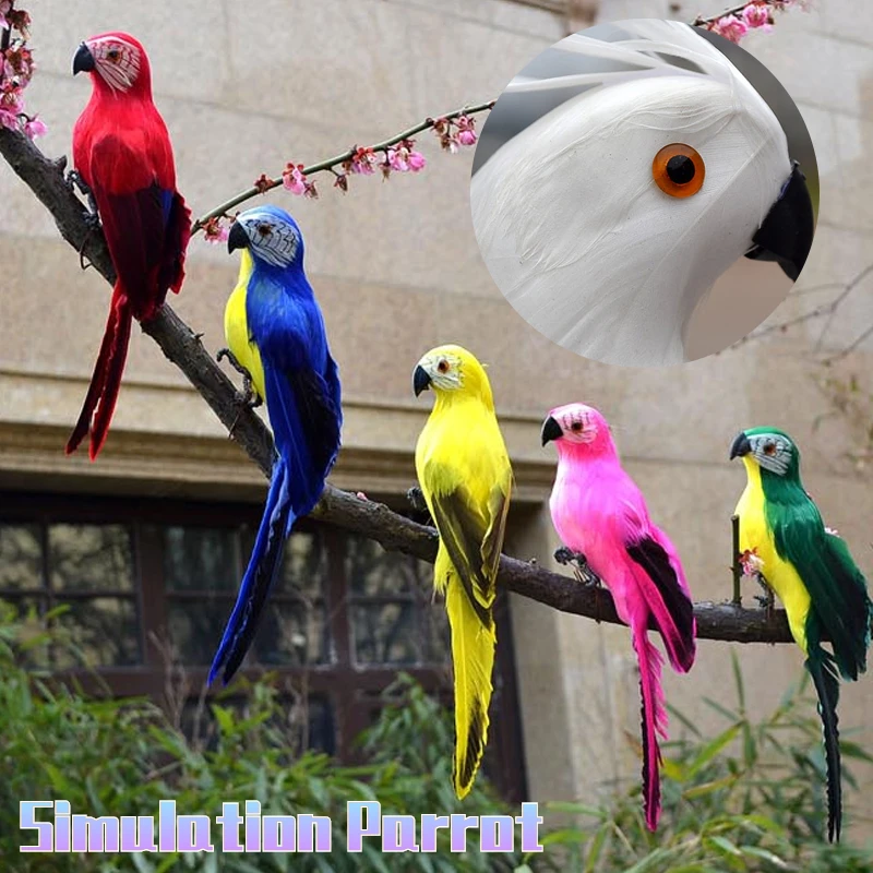 35cm/25cm Handmade Simulation Parrot Creative Feather Lawn Figurine Ornament Animal Bird Garden Bird Prop Decoration Miniature