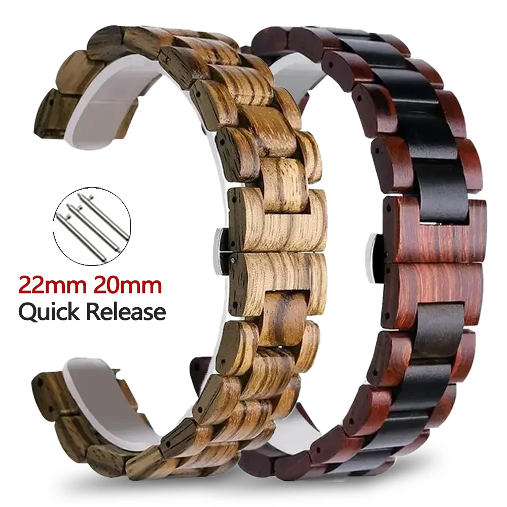 20mm 22mm Band for Samsung galaxy watch 7 6 5 4 40mm 44mm S2 for Huawei Watch GT5 Pro GT4 46mm amazfit BIP Wooden Watch Bracelet