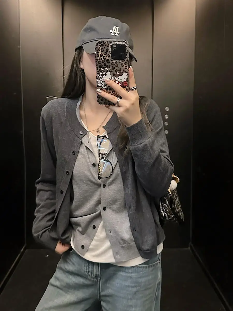 

Mui Taste Color Blo Woolen Knitted Cardigan Women's Autumn Outerwear Fake Two-Piece Set Zhang Yueban's Design Spring