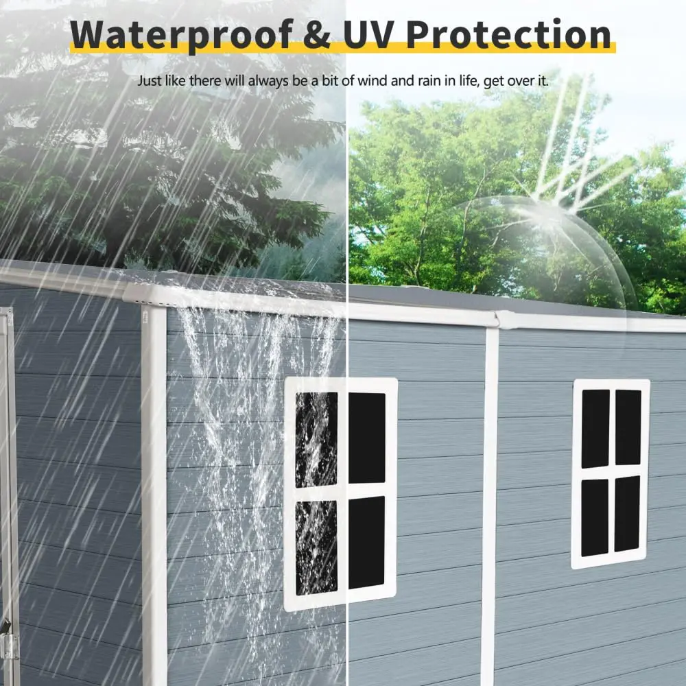 4x8ft Outdoor Storage Shed Floor & 2 Windows, Lockable Double Door Resin Vents, Waterproof Garden Shed Backyard  Customized - view 4