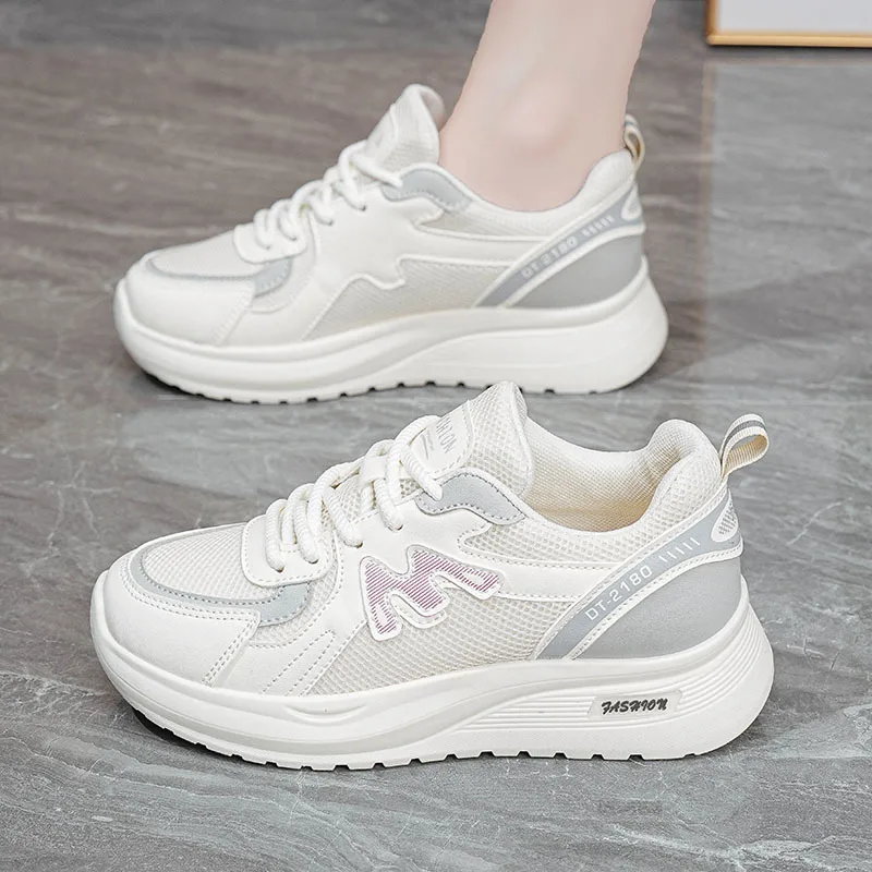 2026 new women's breathable mesh sports shoes versatile thick sole height increasing casual running sports shoes sneakers