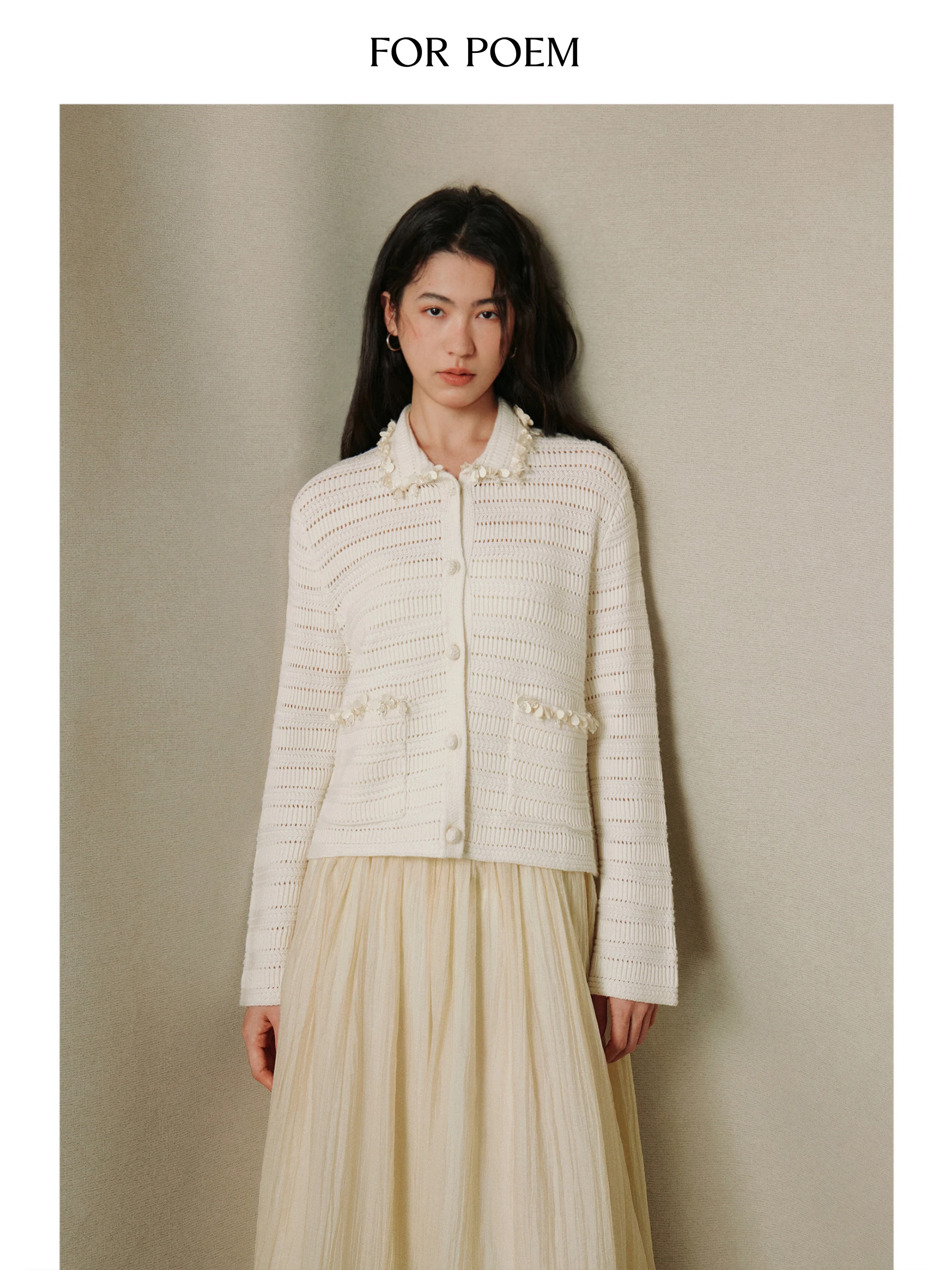 

Кардиган женский ForPoem Original Design, плотный, ажурный, в полоску, из смесовой шерсти, с длинными рукавами, на пуговицах