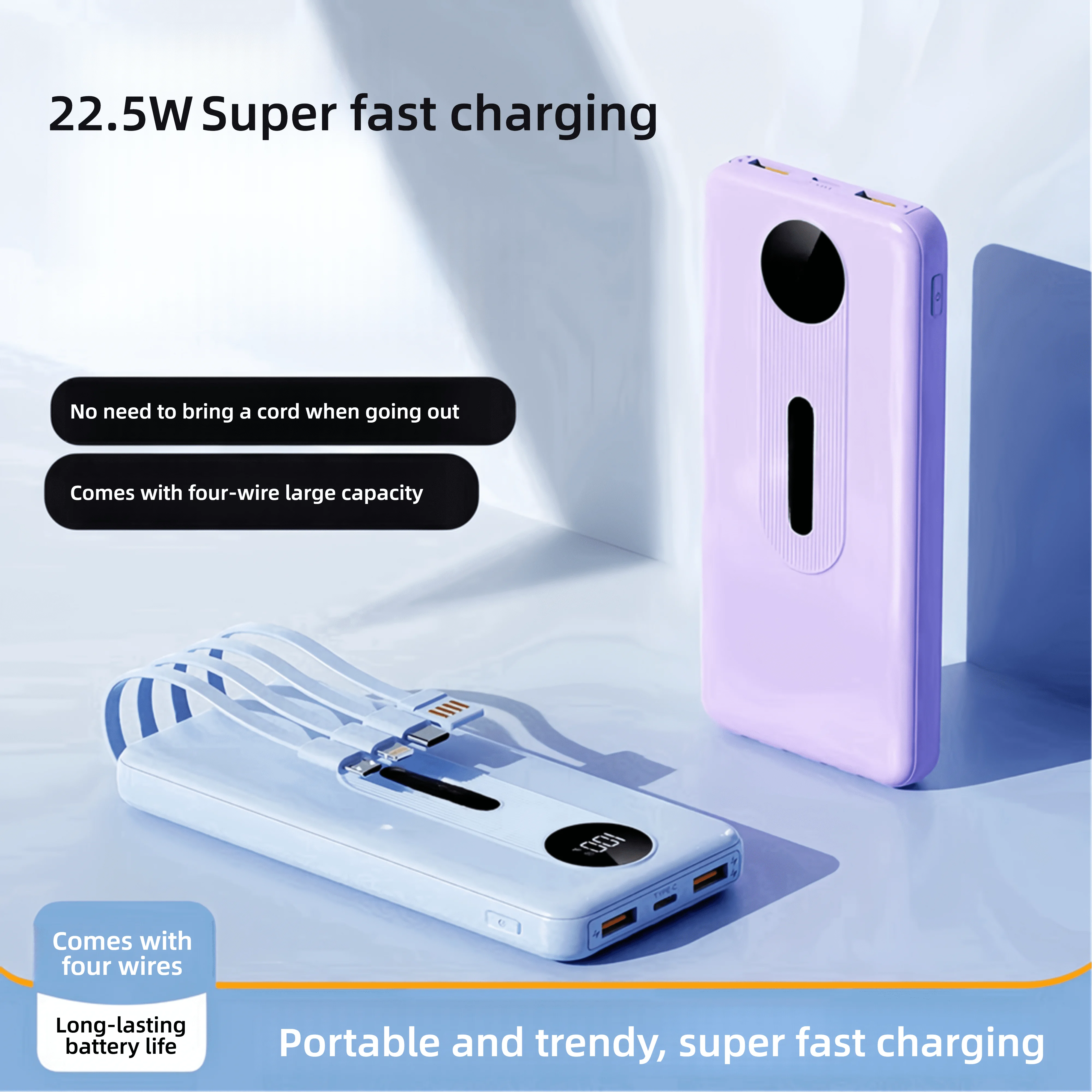 New for 2025 powerbank 20000mah Ultra portable Spare Battery Qc 22.5w Pd 20w comfortable With Built-in Cable Screen Display