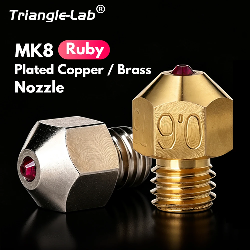 Trianglelab®MK8 Brass Plated Copper Ruby Nozzle Ultra High Temperature Compatible With Special Materials PETG ABS PEI PEEK NYLON