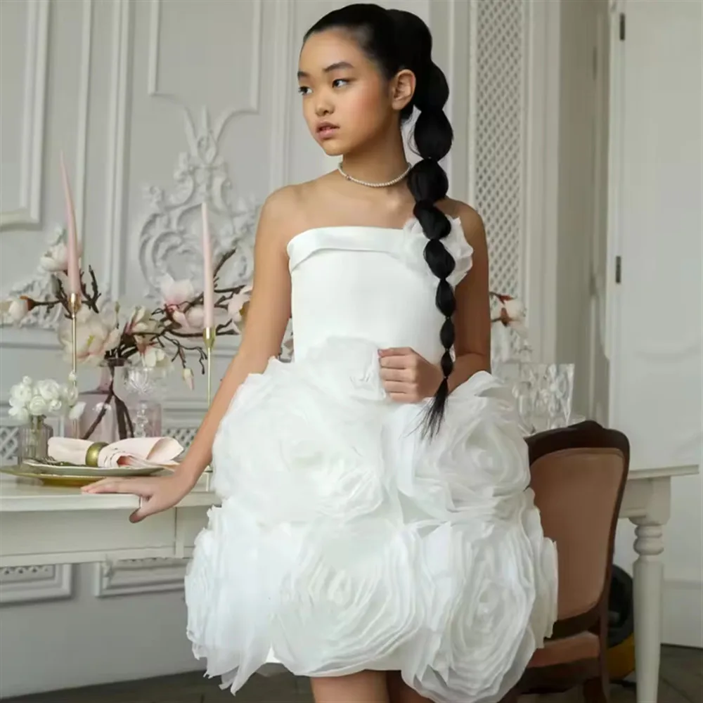 Baby Kids Princess Flowers  Flower Girl Wedding Dress Children First Communion  Ball Gown Birthday Party Dress Customized