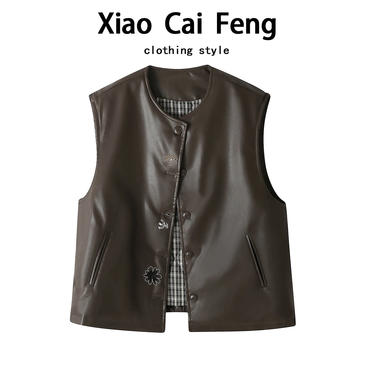 

Жилет из искусственной кожи с вышивкой в стиле ретро, женский зимний свободный хлопковый теплый жилет без свека, круглая застежка на одной пуговице