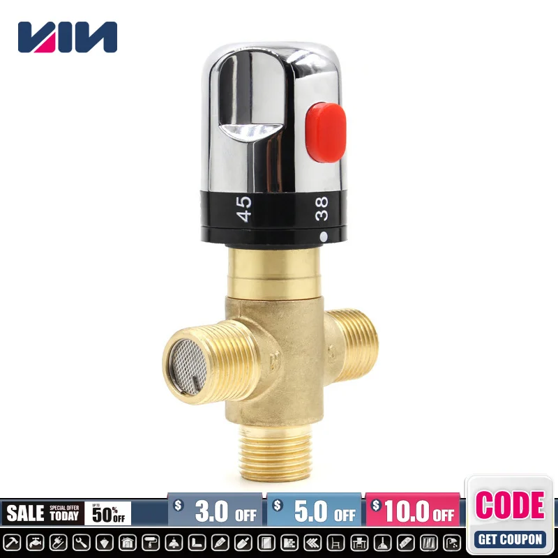 Brass Body Automatic Mixing Thermostatic Mixer Valve Pipe Thermostat Faucet Bathroom Water Temperature Control Faucet