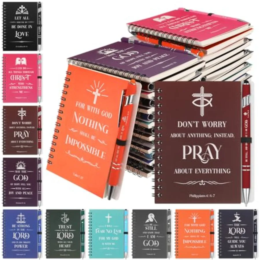 

Sets Christian Gift Bulk Spiral Bible Notebooks for Note Taking Verse Bible Pens Inspirational Scripture Prayer Christian Study