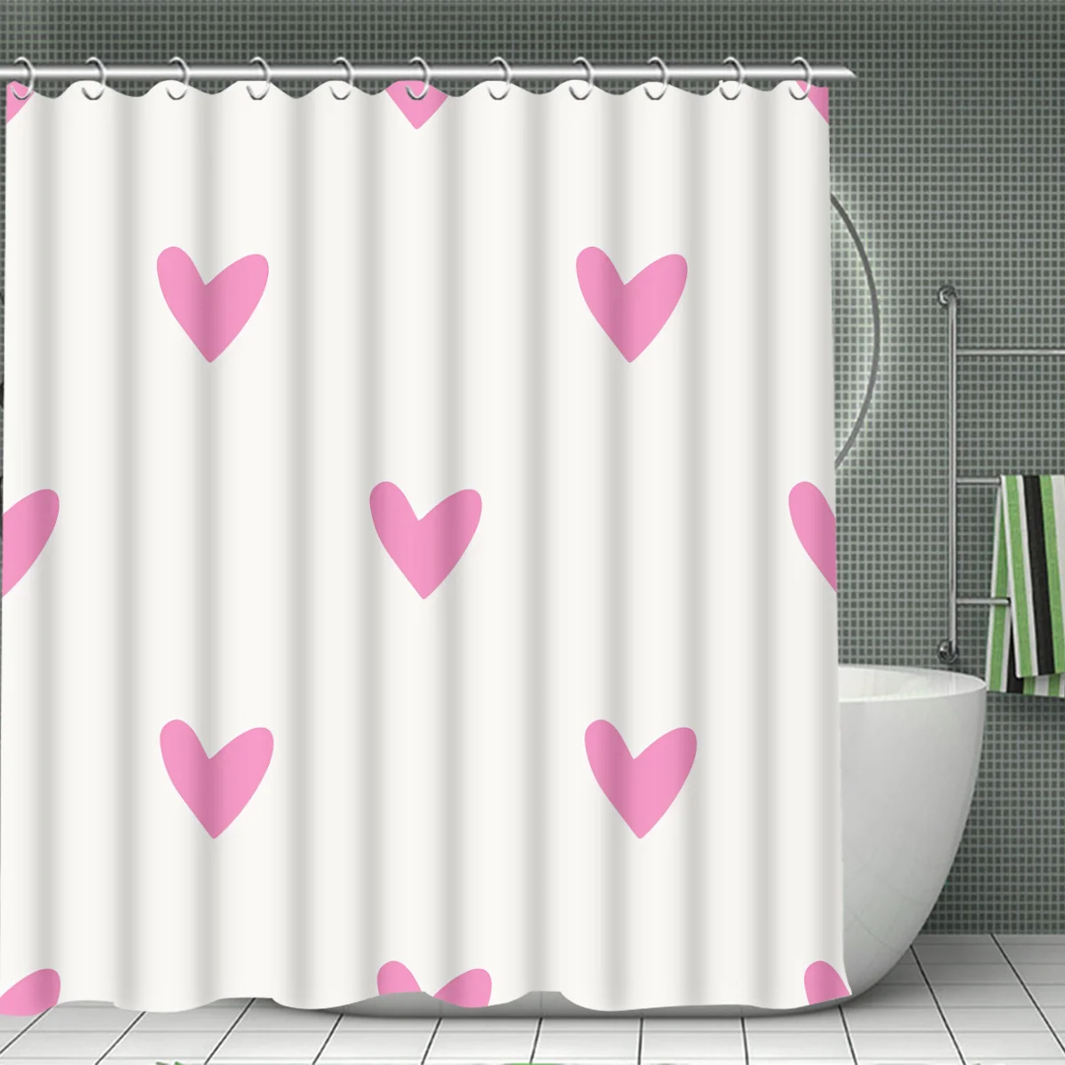 

valentines day heart decor shower curtain set machine washable with 12 hooks for romantic bathroom gift non-toxic material