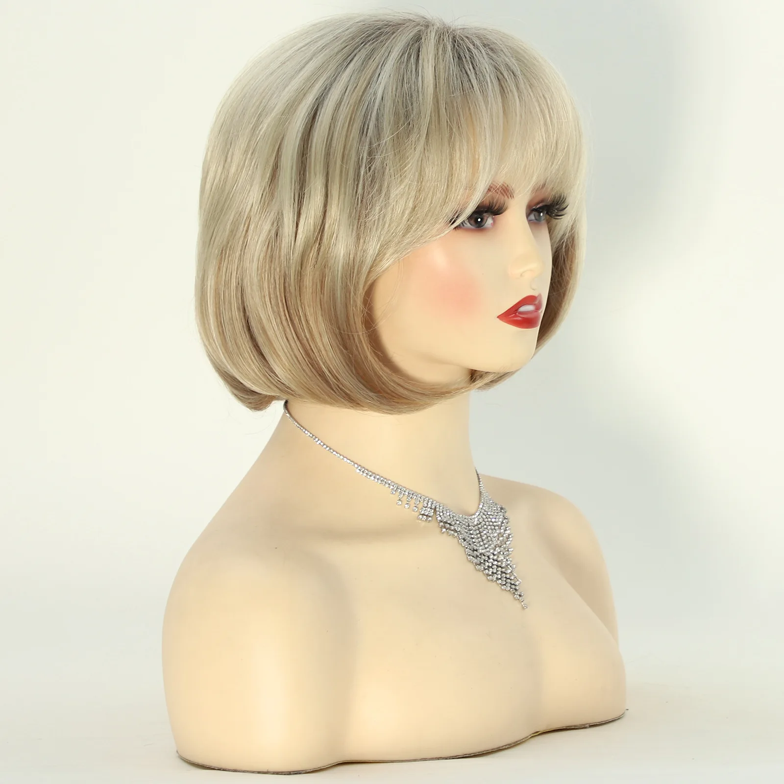 الباروكات الأوروبية والأمريكية الإناث الشعر القصير التغيير التدريجي شعر مستعار أشقر بوبو مشبك داخلي شعر مستعار من الألياف الكيماوية أغطية الرأس #2