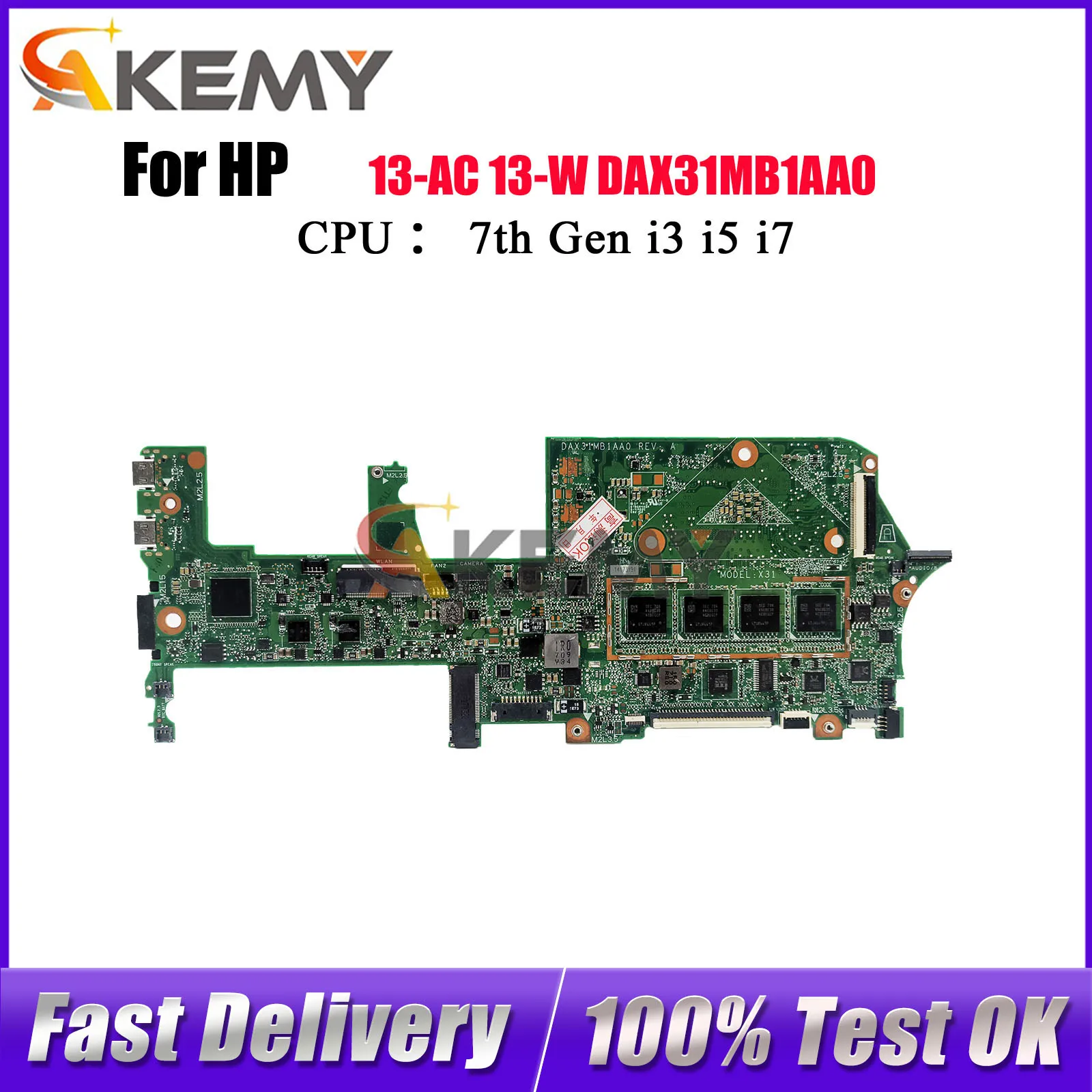 

DAX31MB1AA0 для ноутбука HP Spectre X360 13-AC 13-W, материнская плата с процессором i5 i7 7-го поколения, 8 ГБ ОЗУ 918042-601 918041-001