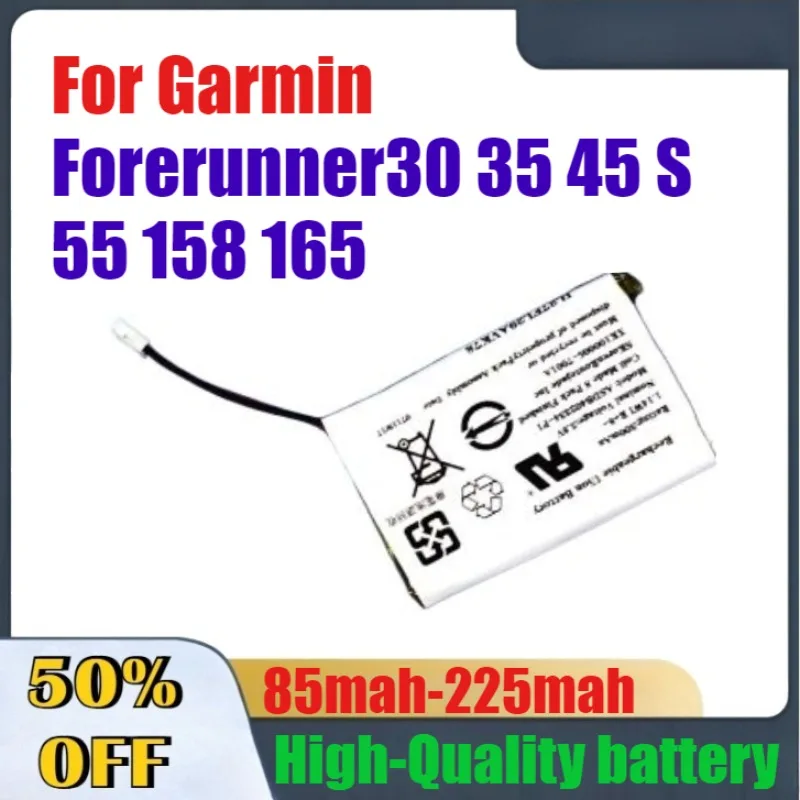 

High-Quality 85mAh-225mAh Smart Watch Battery for Garmin Forerunner30 35 45 S 55 158 165 Accessories & Parts