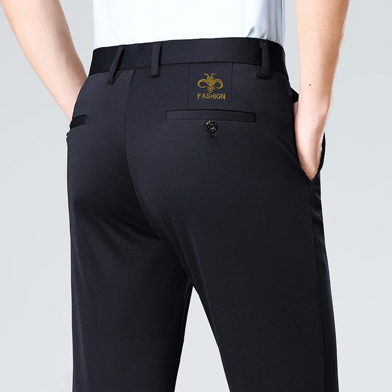 

Brand Embroidery Suit Pants Men's Business Casual Long Trousers Formal Dress Straight Pants Men Elastic Size 29-42 Male Clothing