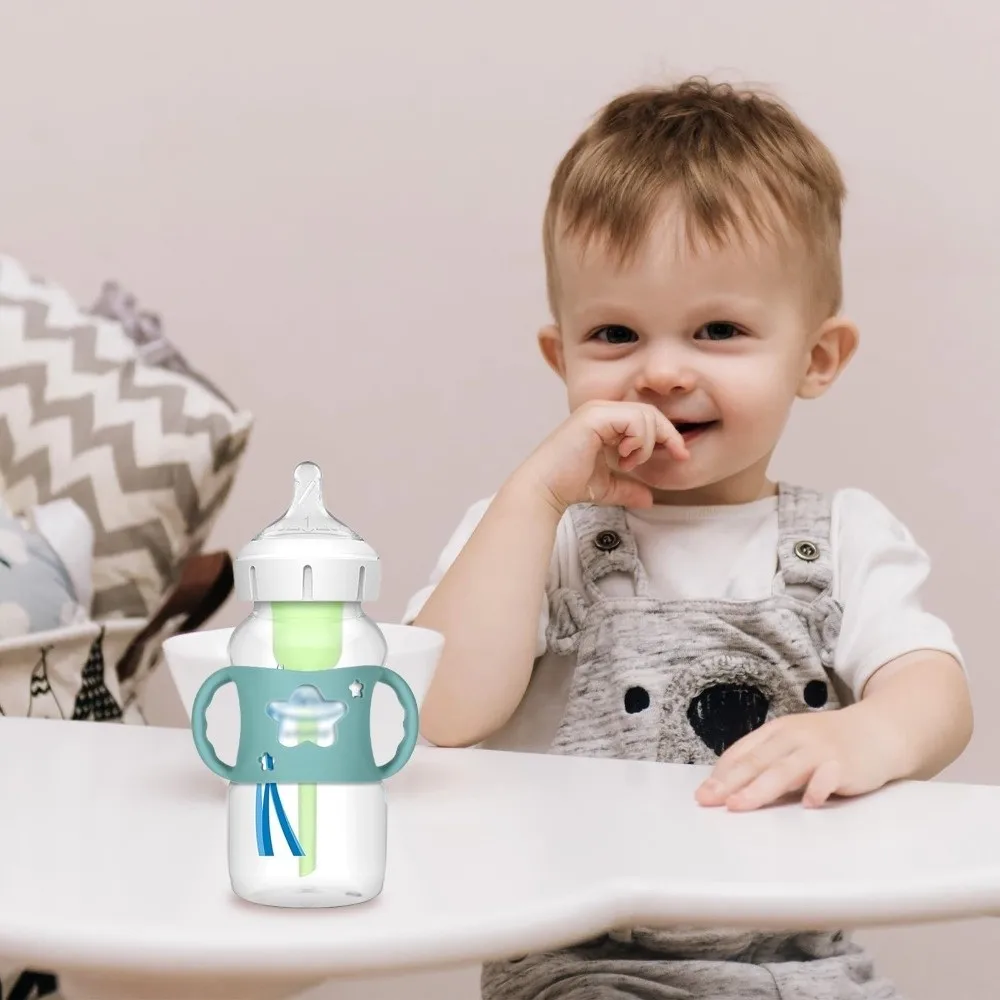 Silicone Baby Bottle Cover Easy to Grip Anti-Slip Handle Sleeve Wide-Neck Soft Elastic Bottle Holder for Dr Brown Bottles