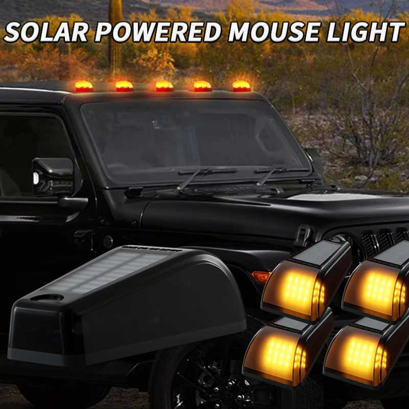 

yellow LED Solar Powered Truck Cab Lights Wireless Vibration Sensor No Drill Marker Roof Lights for Car