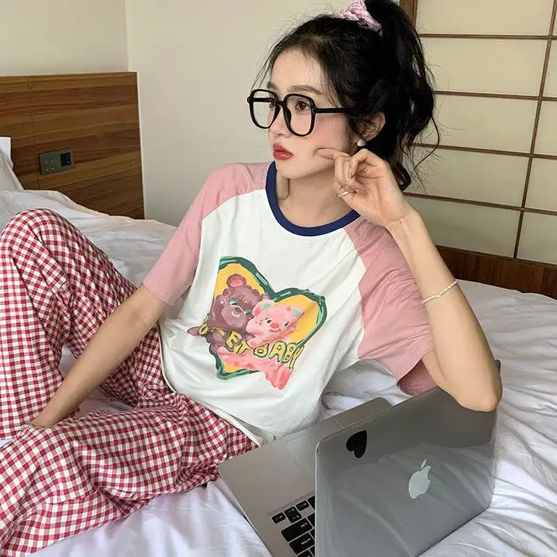 パトリックスターパジャマセット女の子夏の漫画かわいいルーズ部屋着女性 Tシャツパンツナイトウェアカジュアル部屋着セット ﻿