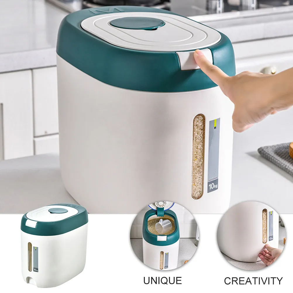 

1Pcs Professional Rice Storage Container Large Capacity Clear Scale Panel Airtight Sealing Rice Bin for Kitchen Household Flour