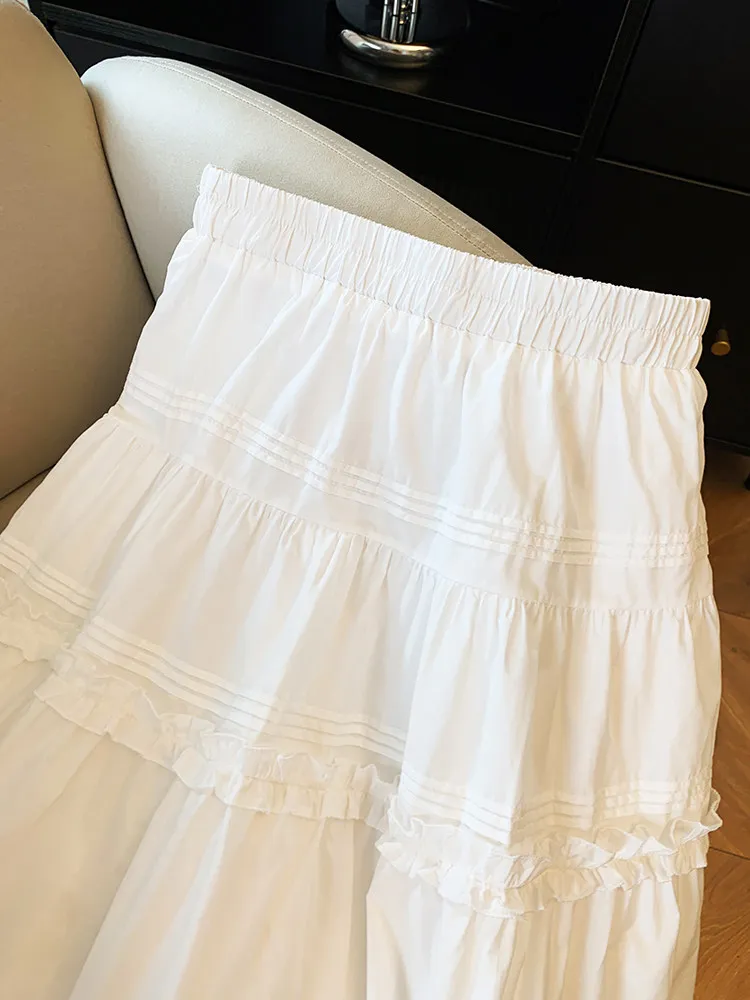 Women White A-line Skirt Vintage Korean Style High Waist Lace Patchwork Skirt Harajuku Y2k Short Skirt 2000s Clothes Summer 2026