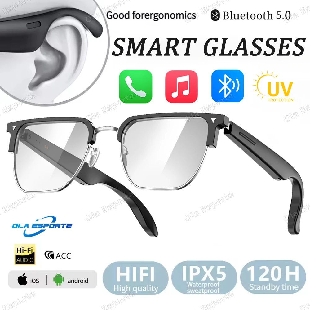 

New Smart Audio Glasses Air conduction Bluetooth Call Voice Assistant Sunglasses HD Headset Ear Hook Earbuds Wireless Headphones