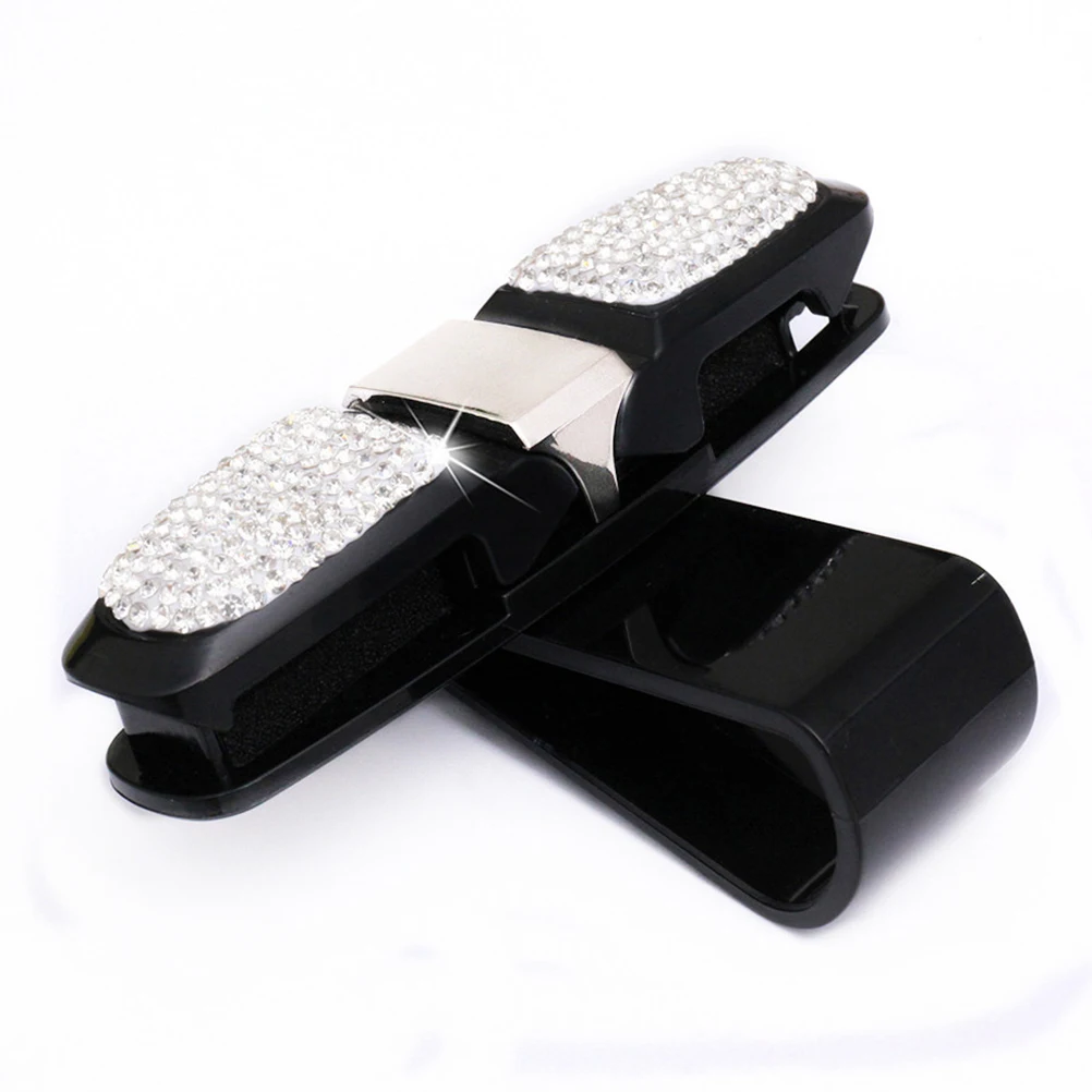 

Car Glasses Holder Eyeglass Auto Sunglasses Holders for Cars Diamond Eyeglasses White Universal Clip