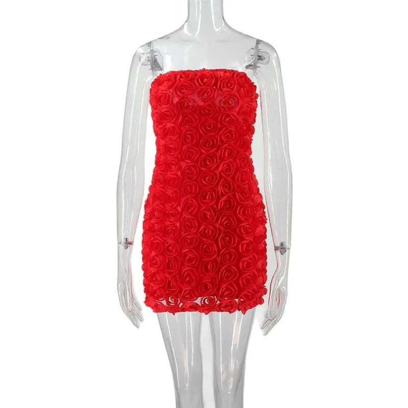 فساتين الملابس النسائية 2025 موضة نسائية جديدة مثيرة فتاة ساخنة رغبة نقية متعددة الاستخدامات ثلاثية الأبعاد زهرة صديرية دائرية فستان الورك