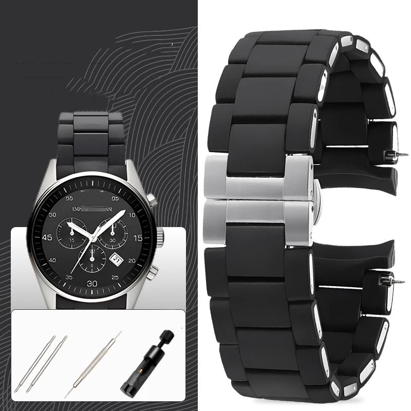 

Silicone +Stainless steel strap for Armani AR5906 AR5905 AR5890 AR5889 5858 5920 man 23mm woman 20mm Rubber watchband bracelet